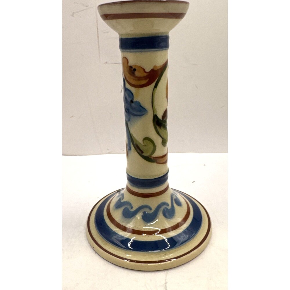 Aller Vale Torquay pottery motto Ware Candlestick Blues Rusts Creams 6.5 In - Picture 3 of 8